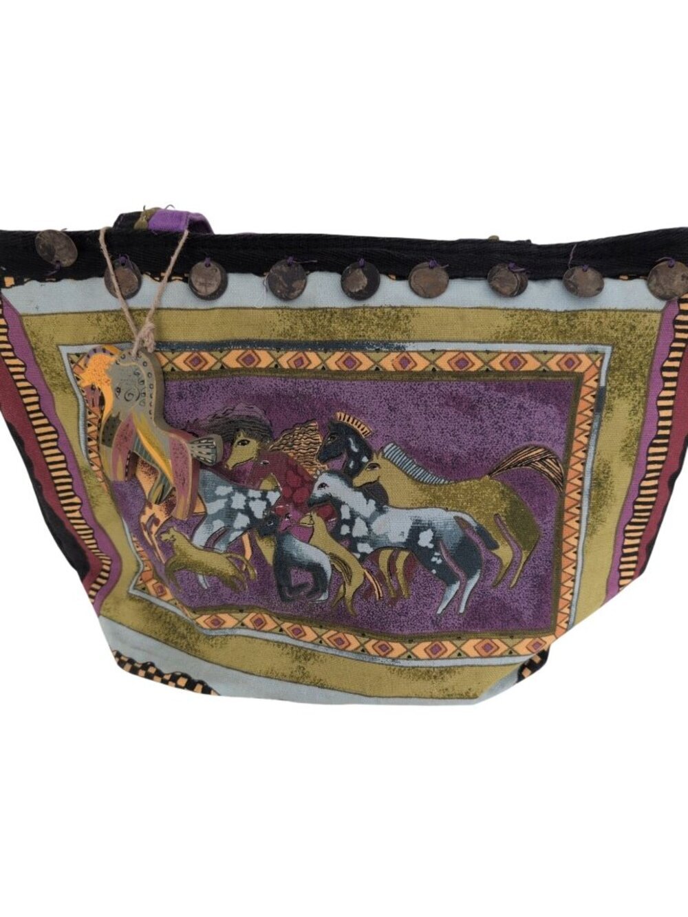Laurel Burch Wild Horses Canvas Tote Purple Western Shoulder Bag Purse
